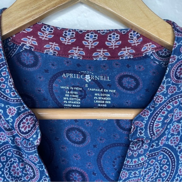April Cornell Tunic Top/Dress Size S Button Up Geo Print Mandala Blue Burgundy - Picture 4 of 10